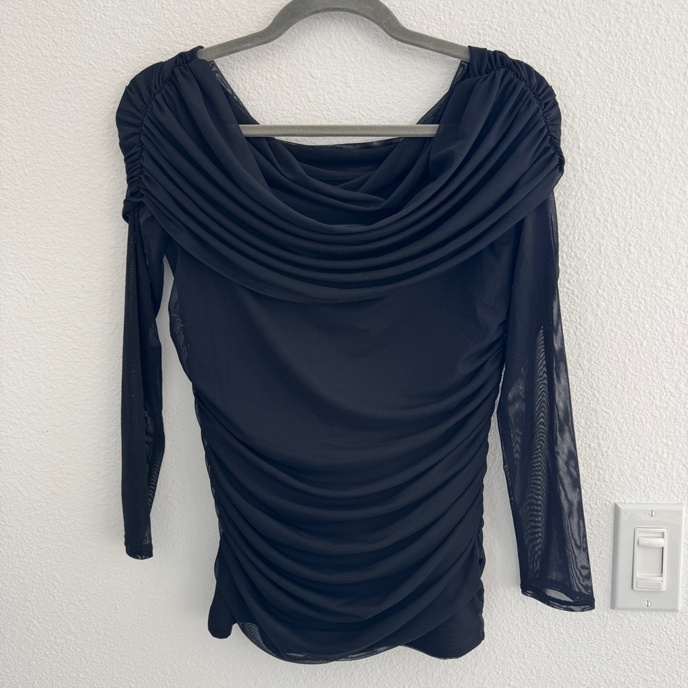 NWOT Abercrombie Black Mesh Ruched Off Shoulder Top
